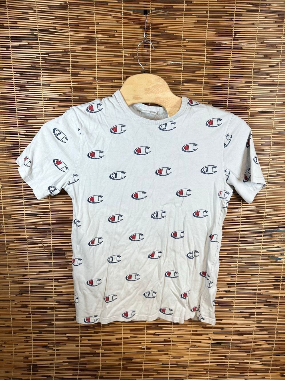 Champion Heritage Athletic Apparel Size Large All Over Print T-Shirt Marks on Ba